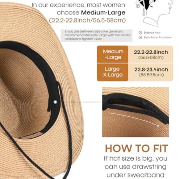 Western Cowboy Sun Hat UPF 80+ Lightweight Breathable Adjustable Wind Lanyard main image 4